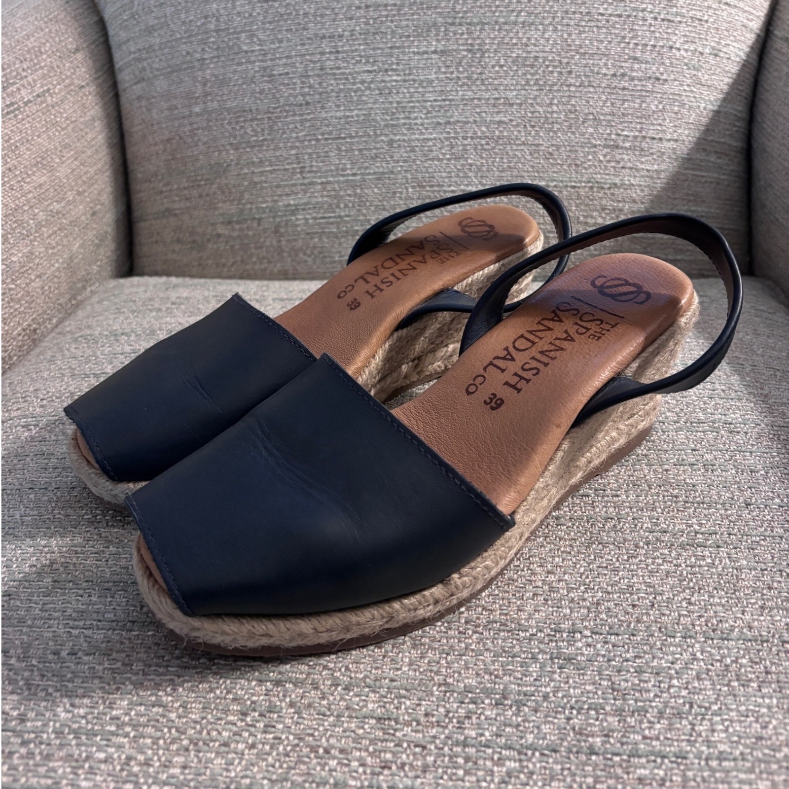 The Spanish Sandal Co Navy Leather Espadrille Wedge Sandals Slingback Size 39 — image 3 of 8